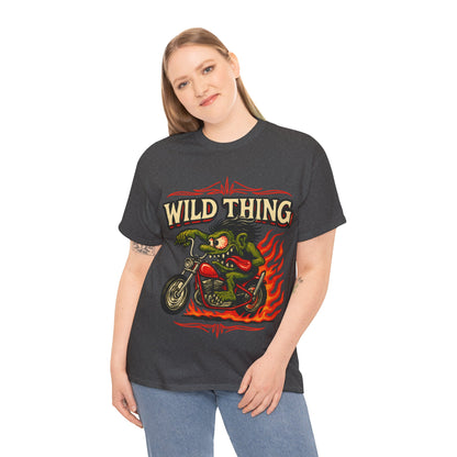 Wild Thing – Fire - Breathing Greaser Biker from Hell’s Highway T-Shirt - Retro Au Go Go