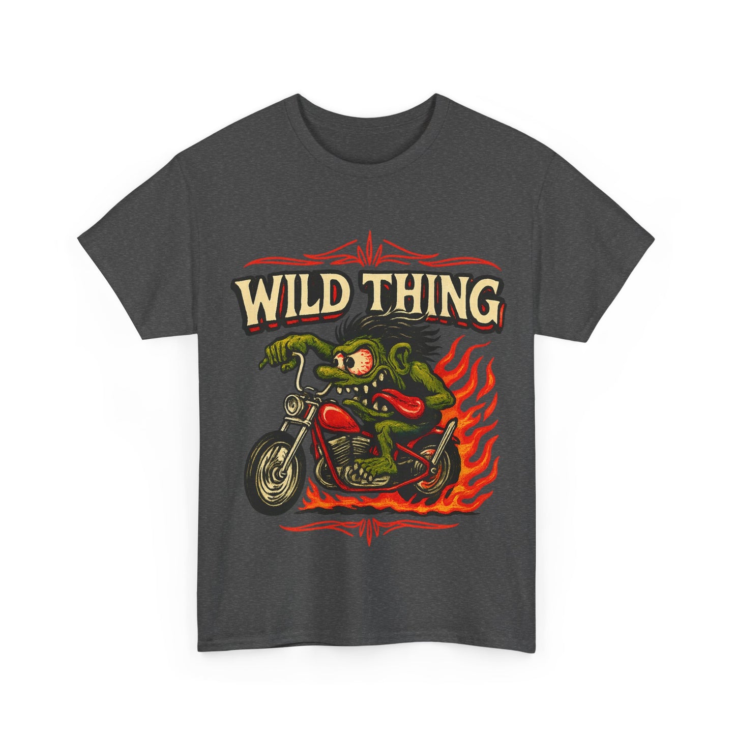 Wild Thing – Fire - Breathing Greaser Biker from Hell’s Highway T-Shirt - Retro Au Go Go