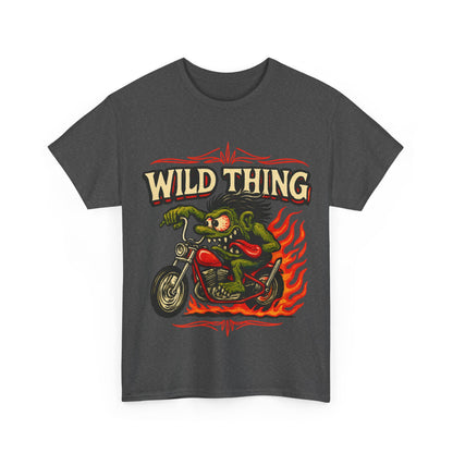 Wild Thing – Fire - Breathing Greaser Biker from Hell’s Highway T-Shirt - Retro Au Go Go