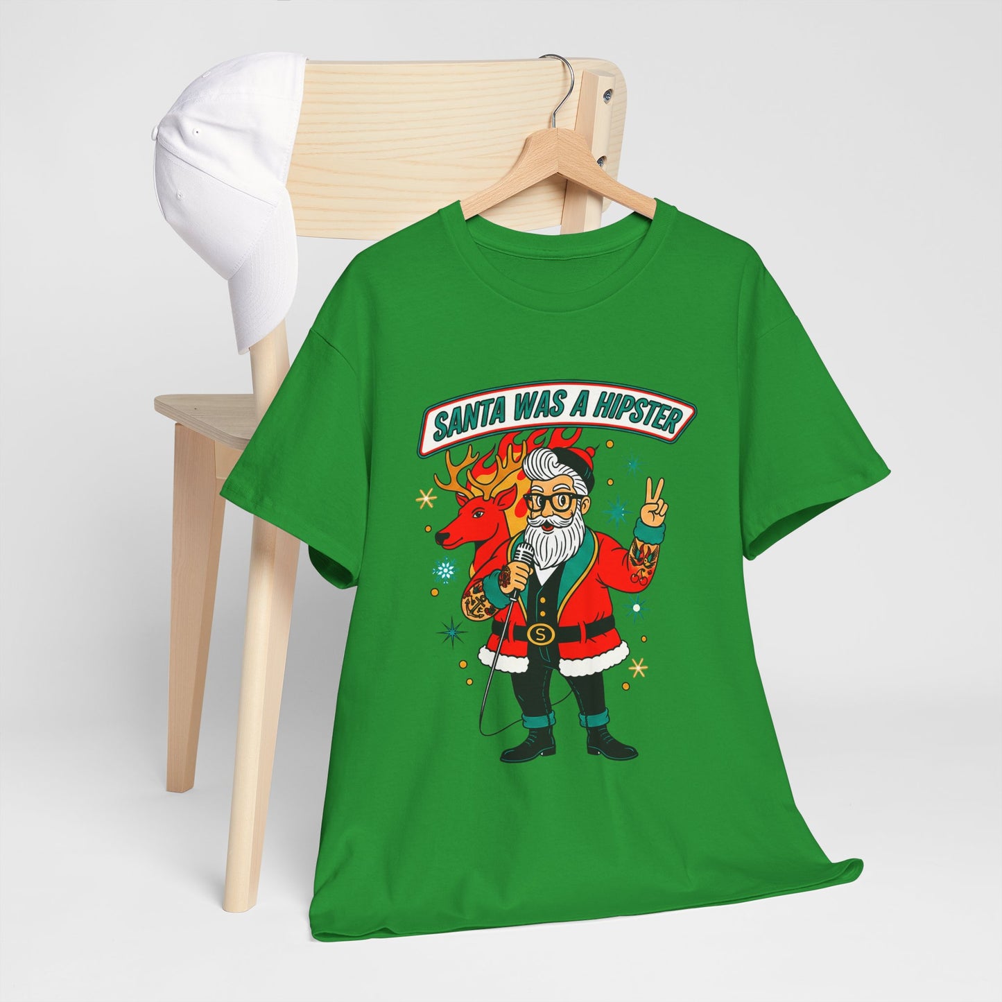Santa Was A Hipster Christmas T-shirt - Retro Au Go Go