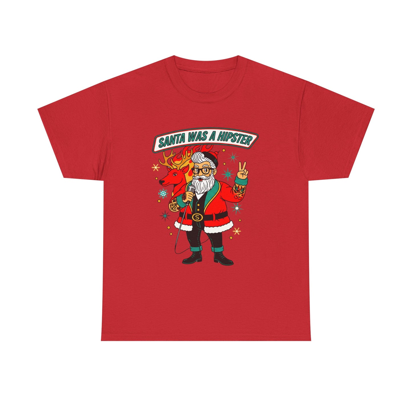 Santa Was A Hipster Christmas T-shirt - Retro Au Go Go