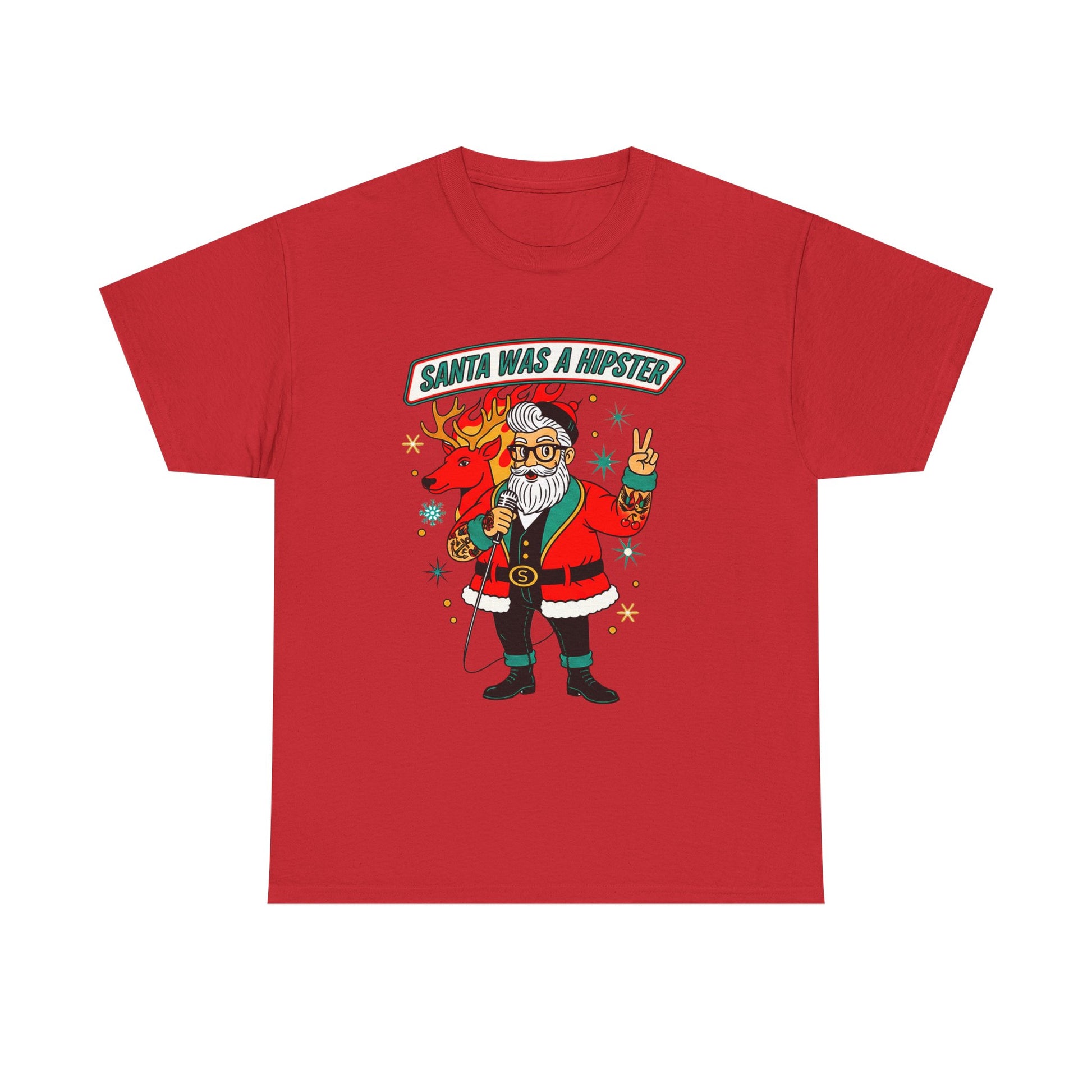 Santa Was A Hipster Christmas T-shirt - Retro Au Go Go