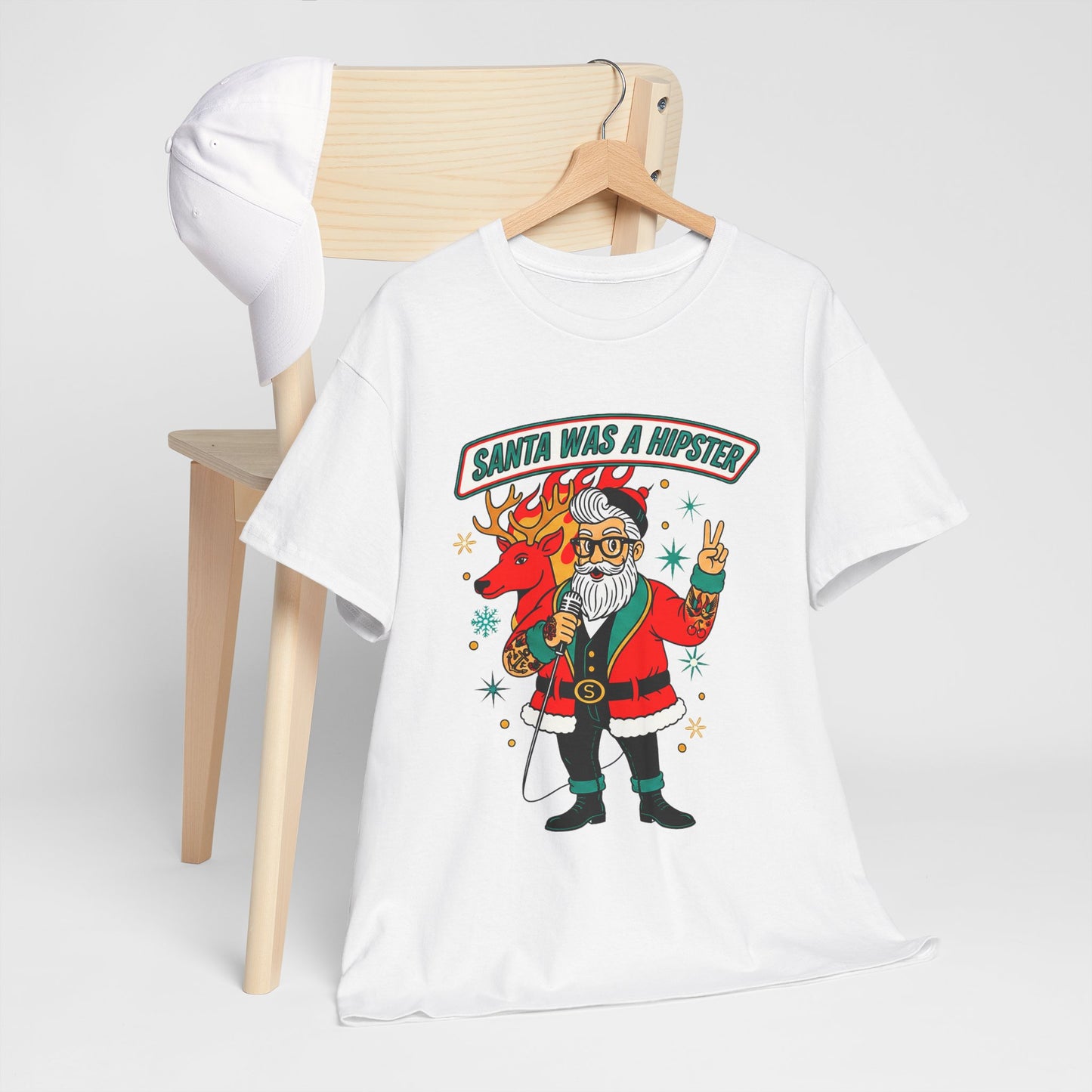 Santa Was A Hipster Christmas T-shirt - Retro Au Go Go