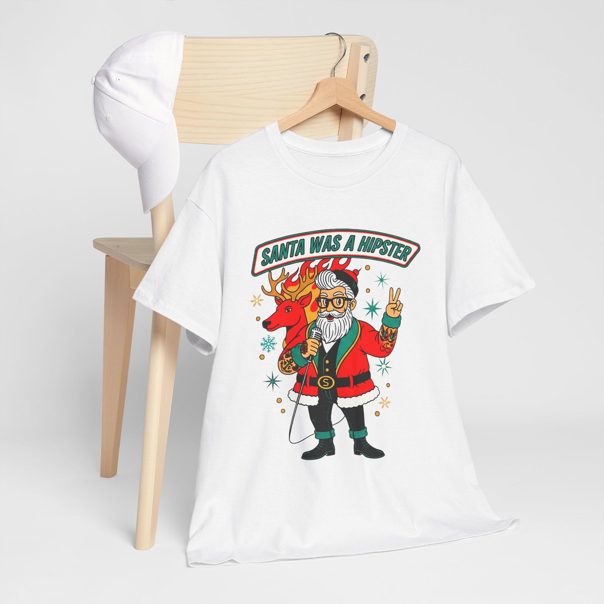 Santa Was A Hipster Christmas T-shirt - Retro Au Go Go