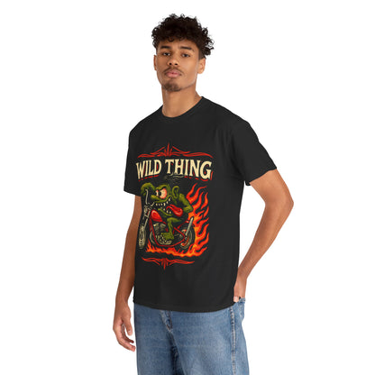 Wild Thing – Fire - Breathing Greaser Biker from Hell’s Highway T-Shirt - Retro Au Go Go