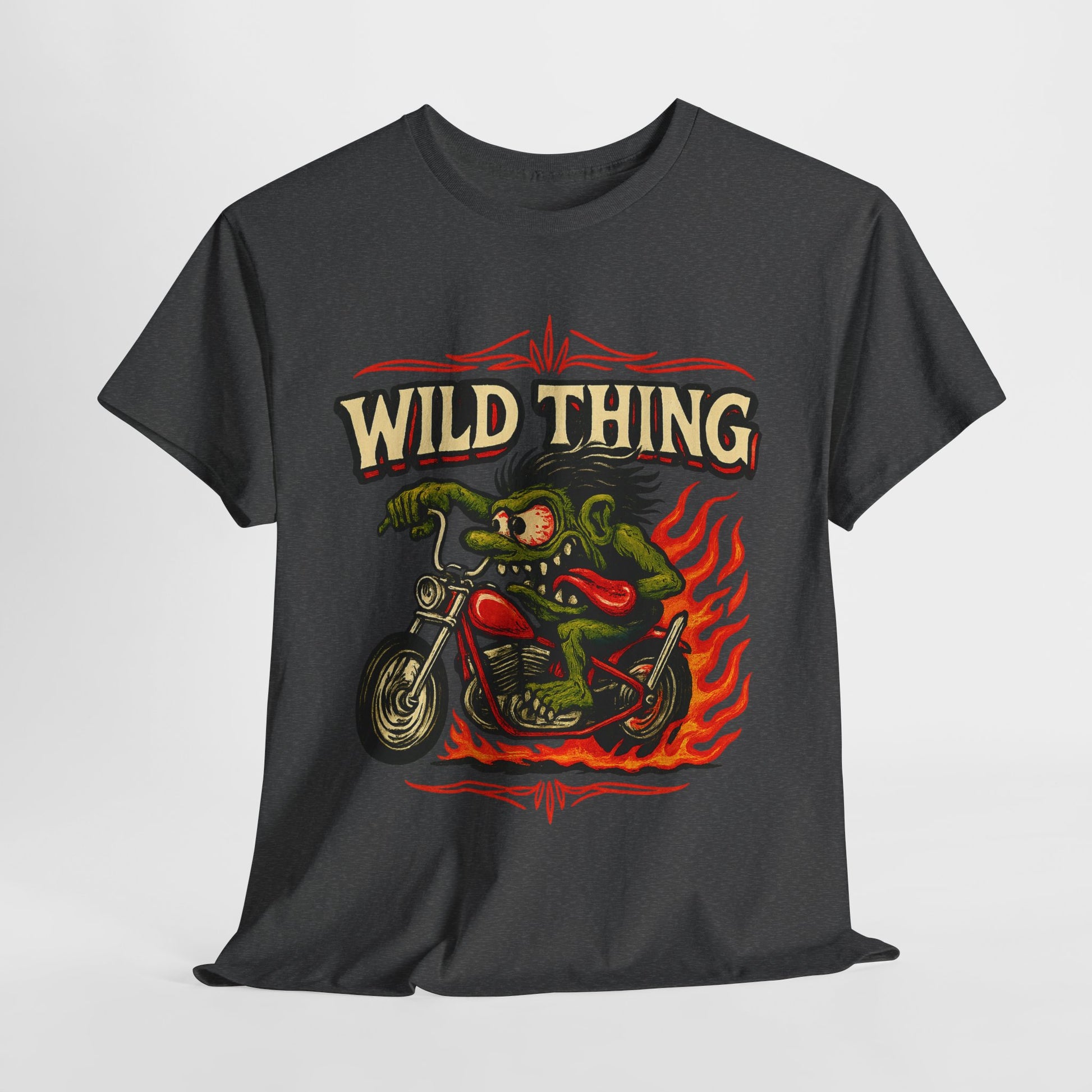 Wild Thing – Fire - Breathing Greaser Biker from Hell’s Highway T-Shirt - Retro Au Go Go