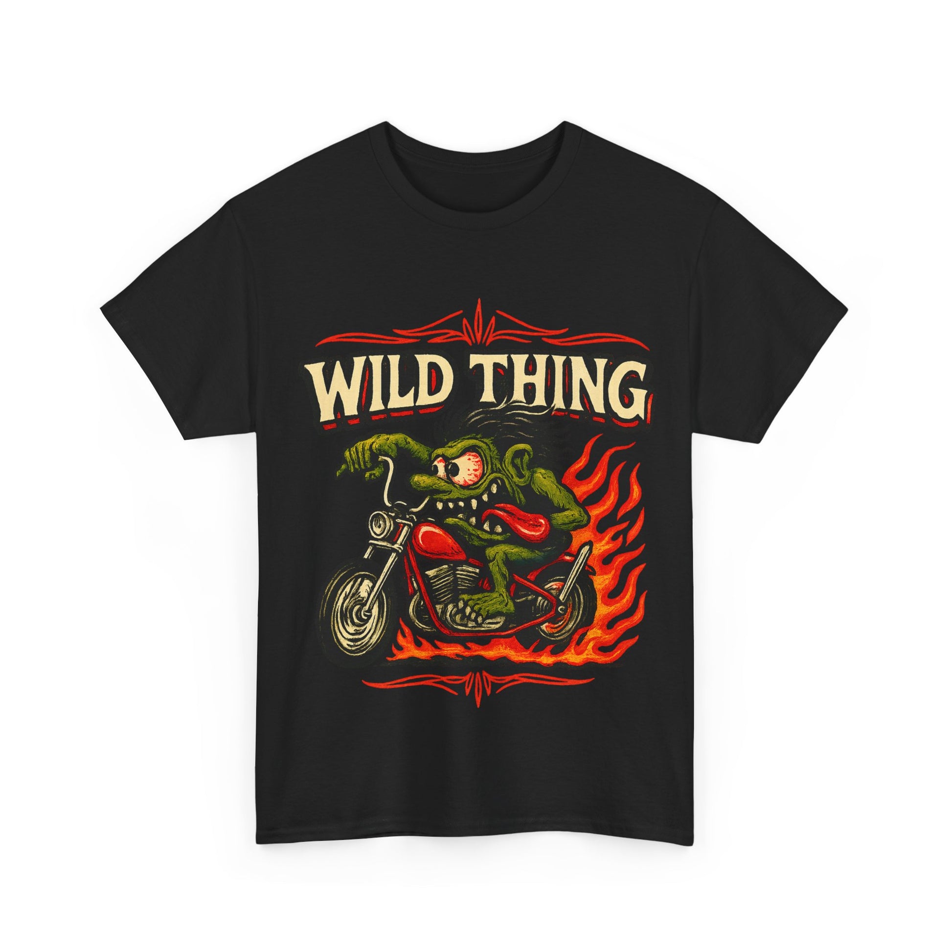 Wild Thing – Fire - Breathing Greaser Biker from Hell’s Highway T-Shirt - Retro Au Go Go