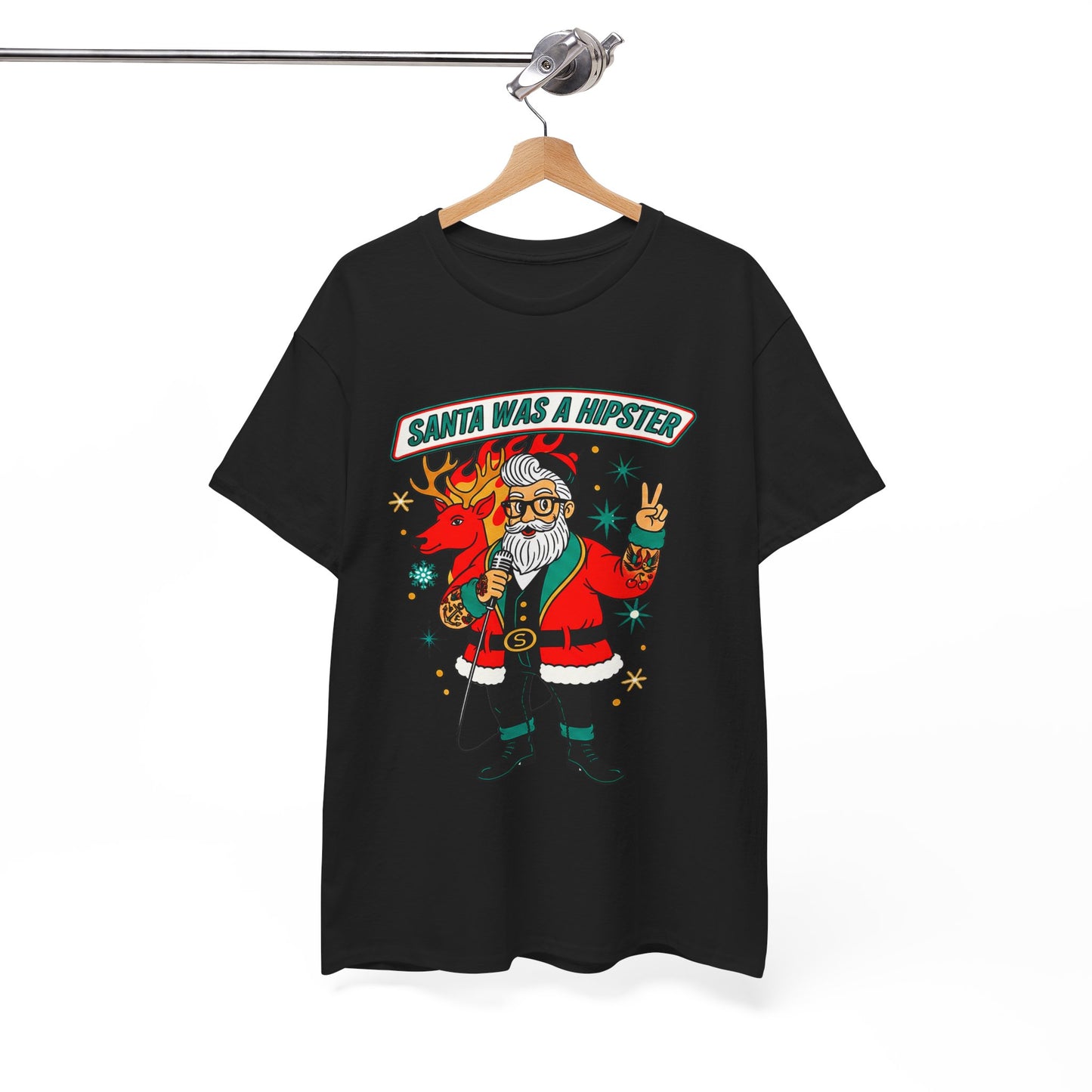 Santa Was A Hipster Christmas T-shirt - Retro Au Go Go