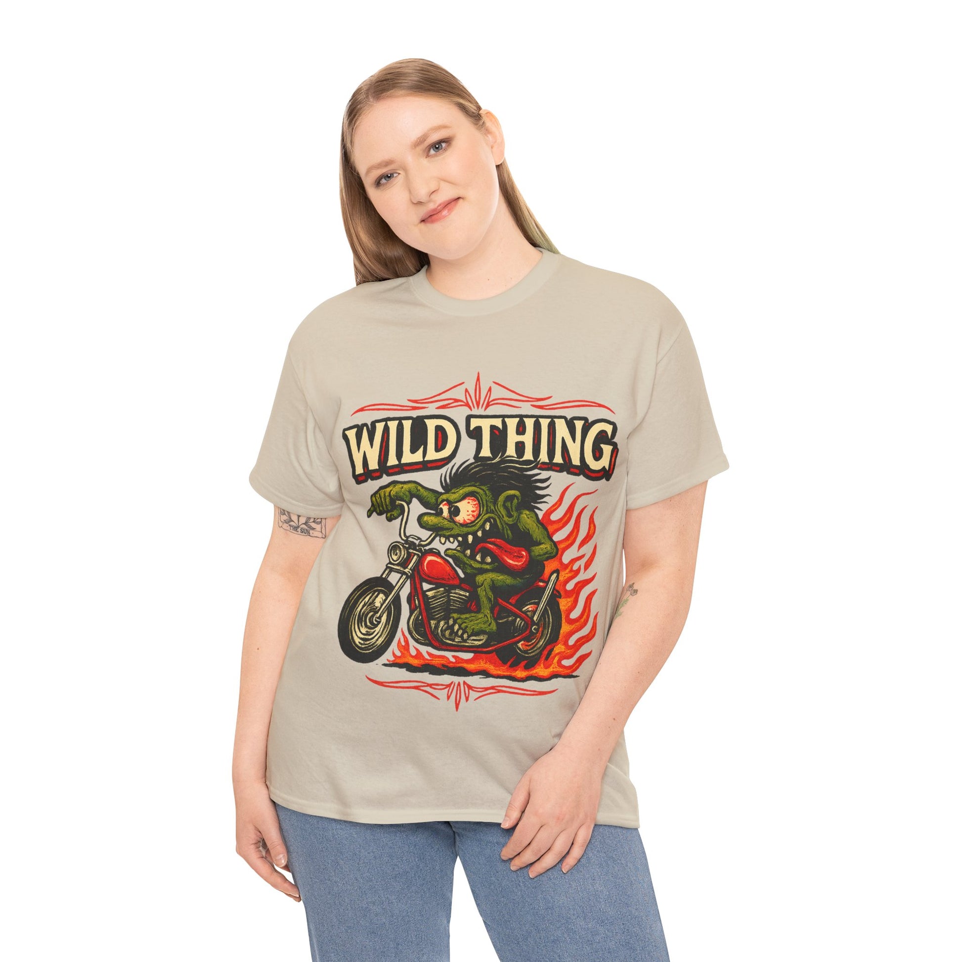 Wild Thing – Fire - Breathing Greaser Biker from Hell’s Highway T-Shirt - Retro Au Go Go