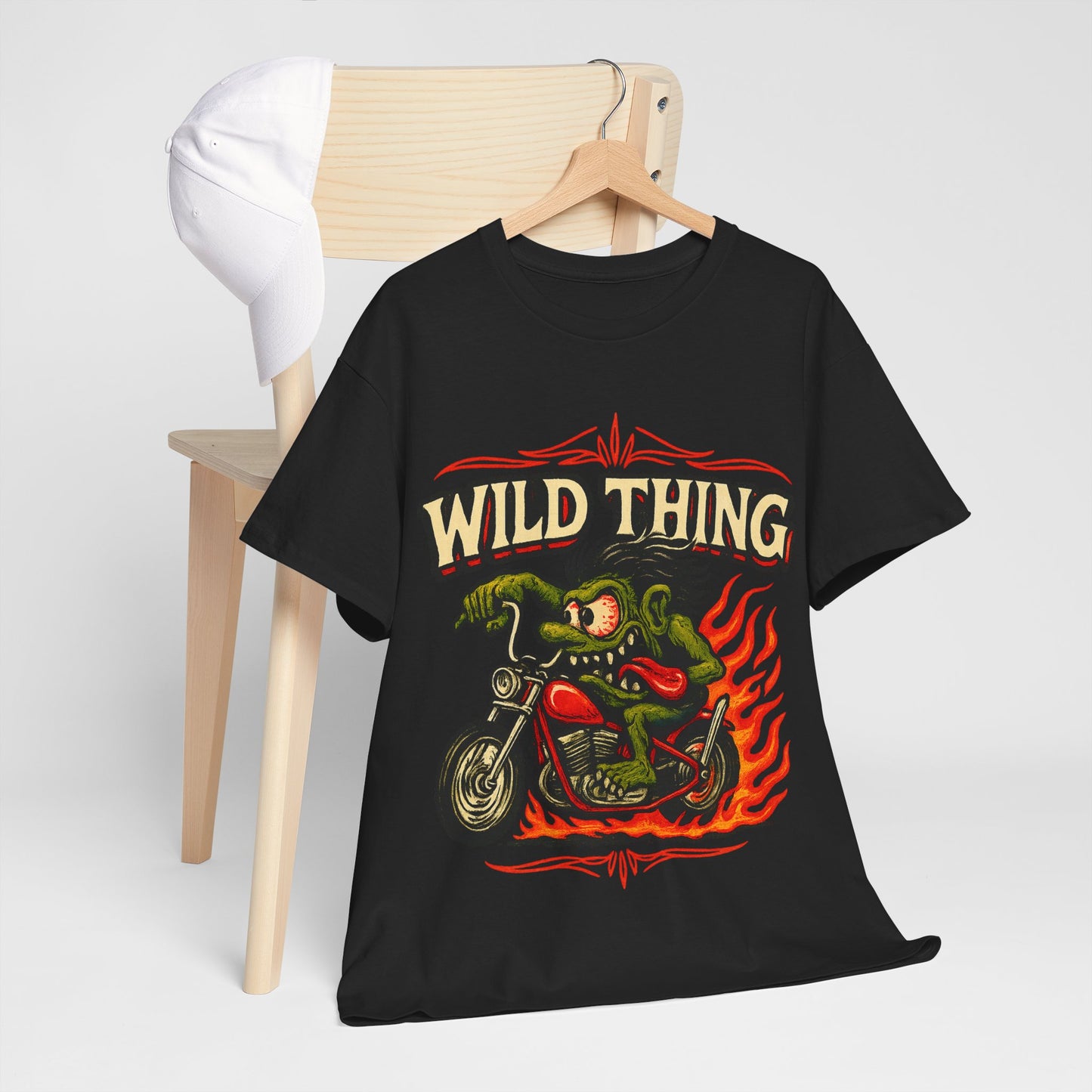 Wild Thing – Fire - Breathing Greaser Biker from Hell’s Highway T-Shirt - Retro Au Go Go