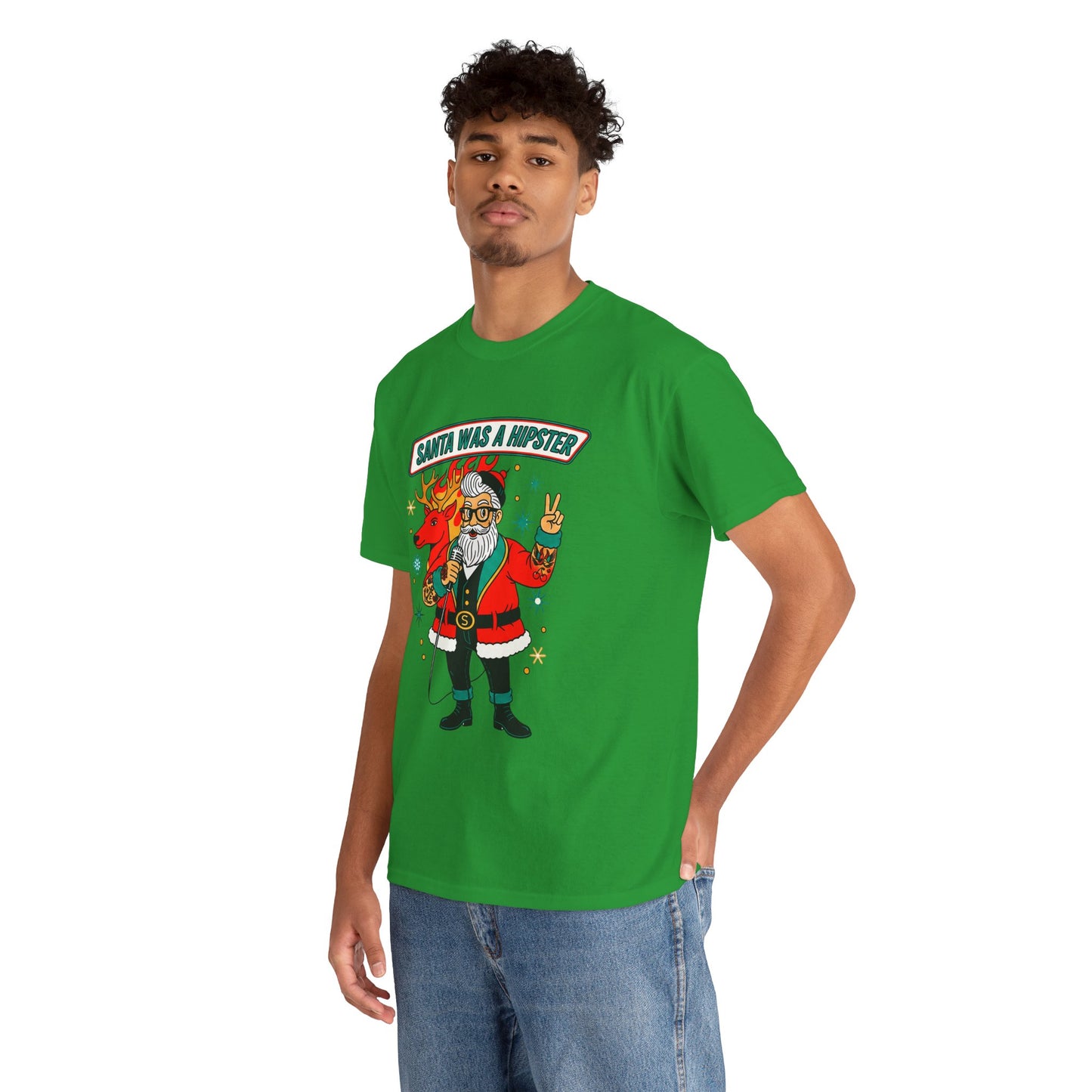 Santa Was A Hipster Christmas T-shirt - Retro Au Go Go