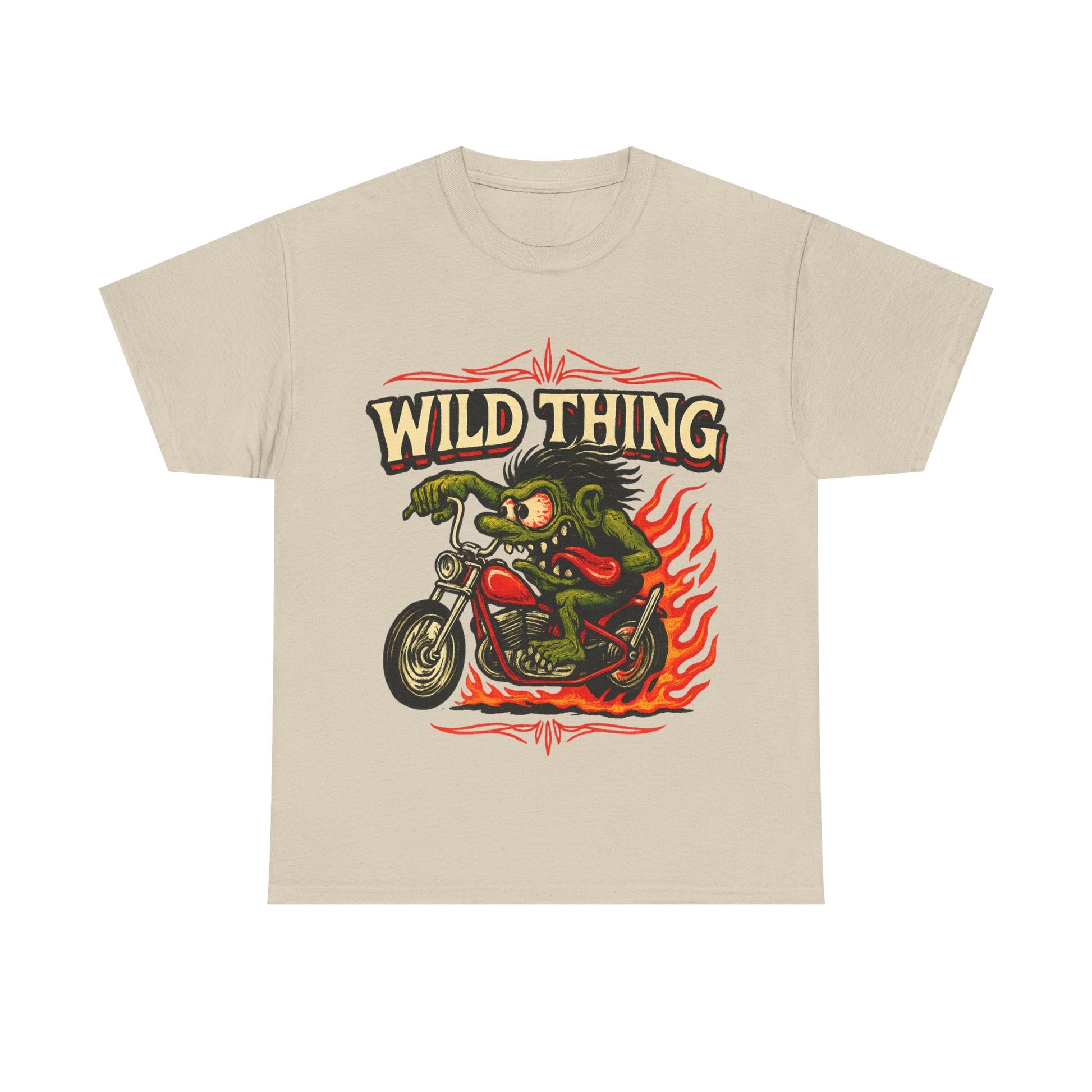 Wild Thing – Fire - Breathing Greaser Biker from Hell’s Highway T-Shirt - Retro Au Go Go