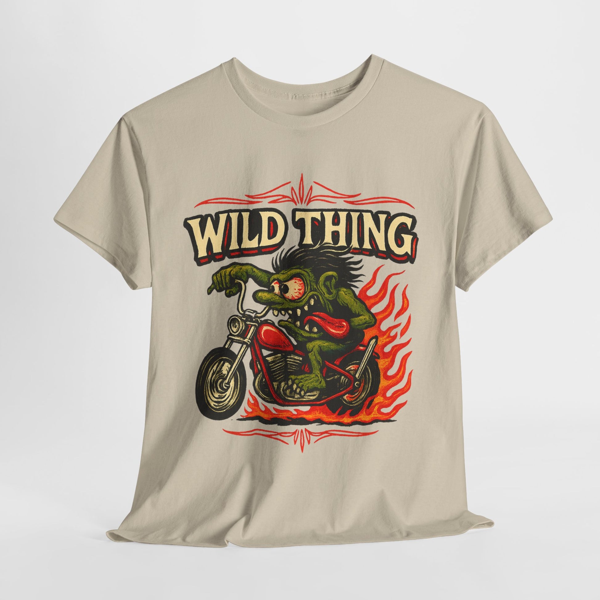 Wild Thing – Fire - Breathing Greaser Biker from Hell’s Highway T-Shirt - Retro Au Go Go