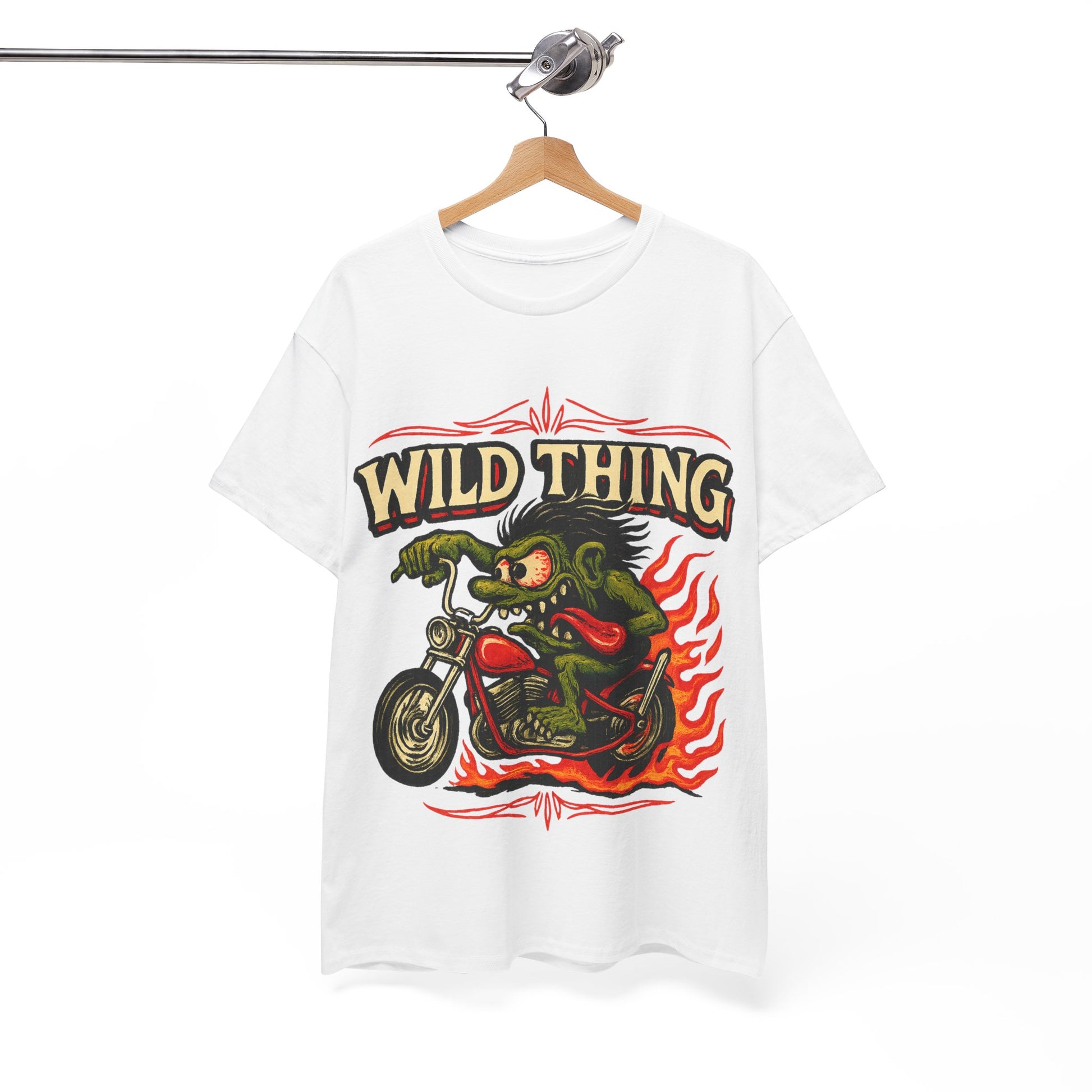 Wild Thing – Fire - Breathing Greaser Biker from Hell’s Highway T-Shirt - Retro Au Go Go