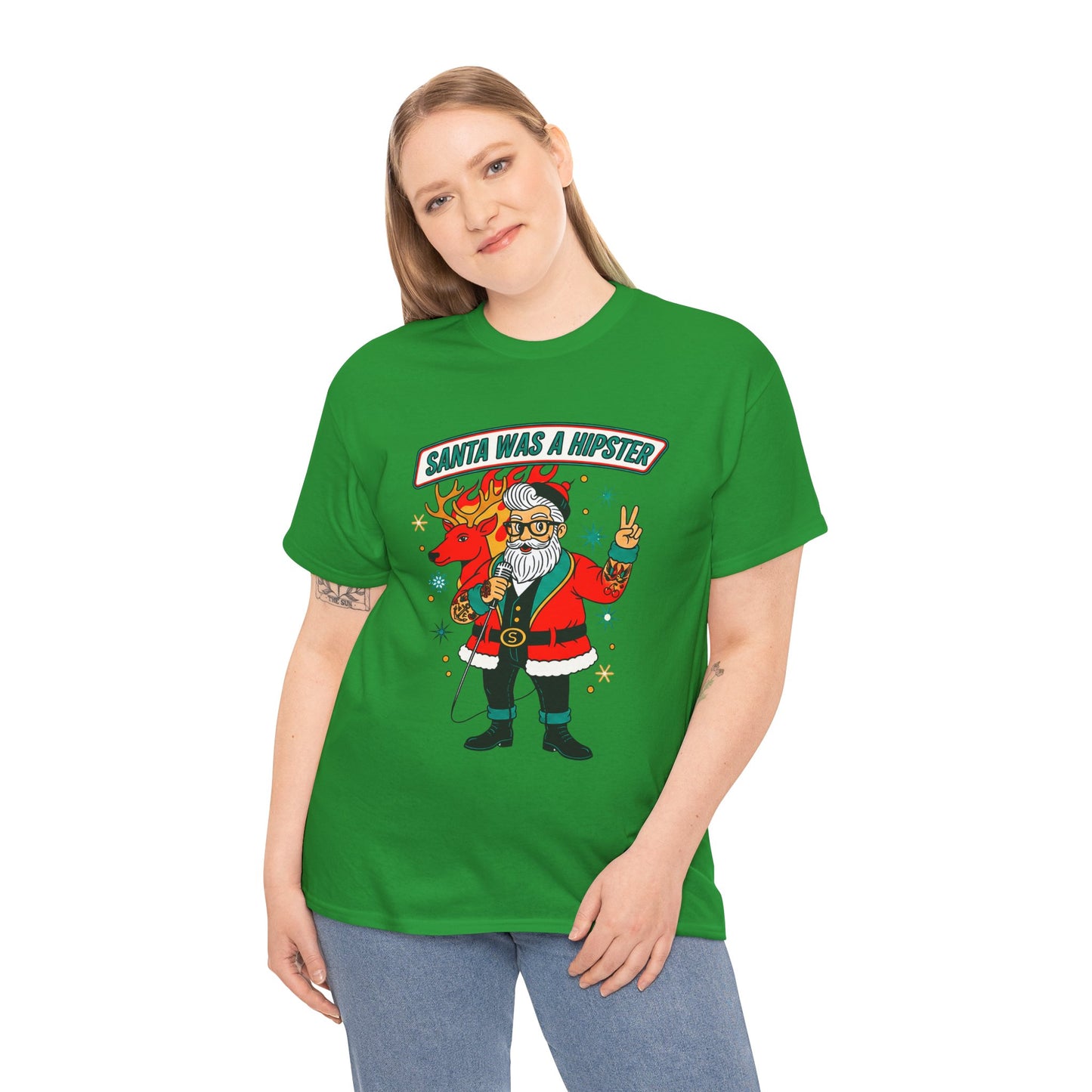Santa Was A Hipster Christmas T-shirt - Retro Au Go Go