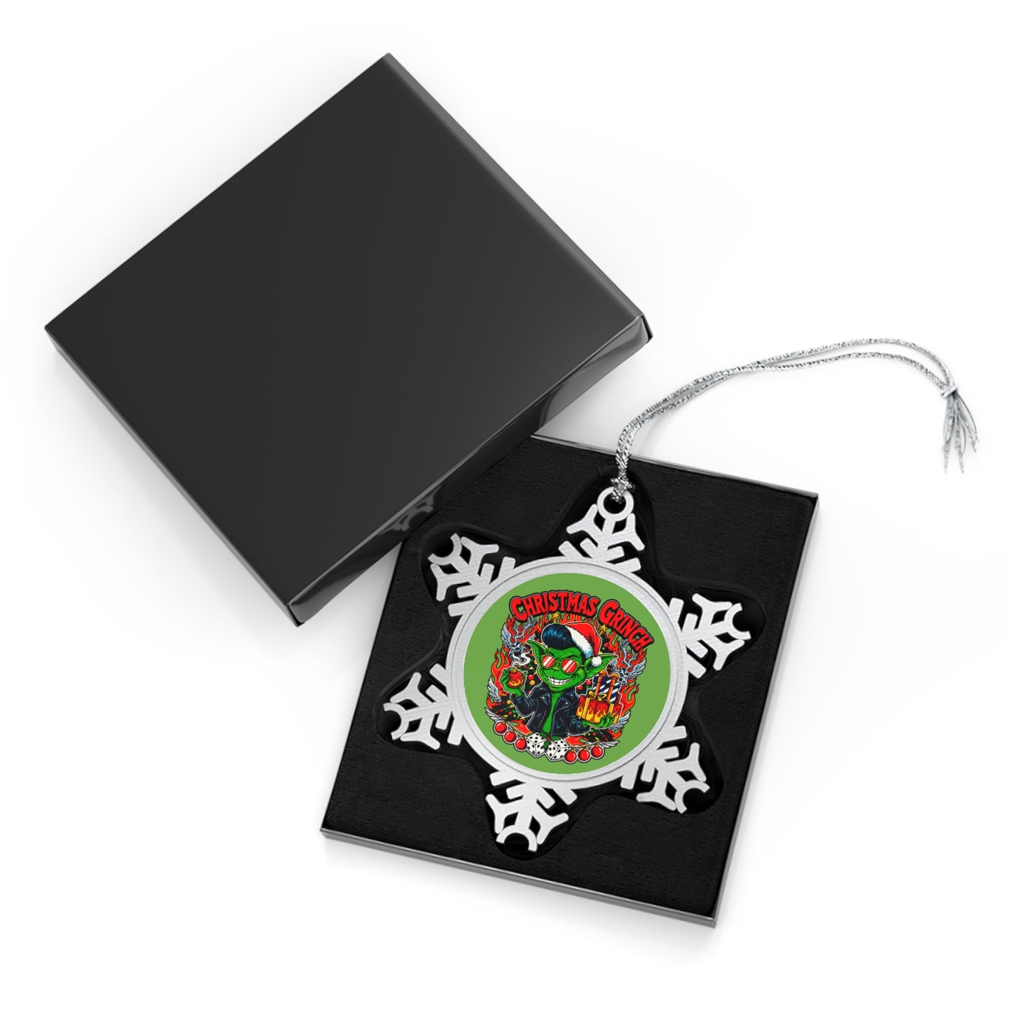 Pewter Snowflake Ornament — "Christmas Grinch" Holiday Tree Decoration - Retro Au Go Go