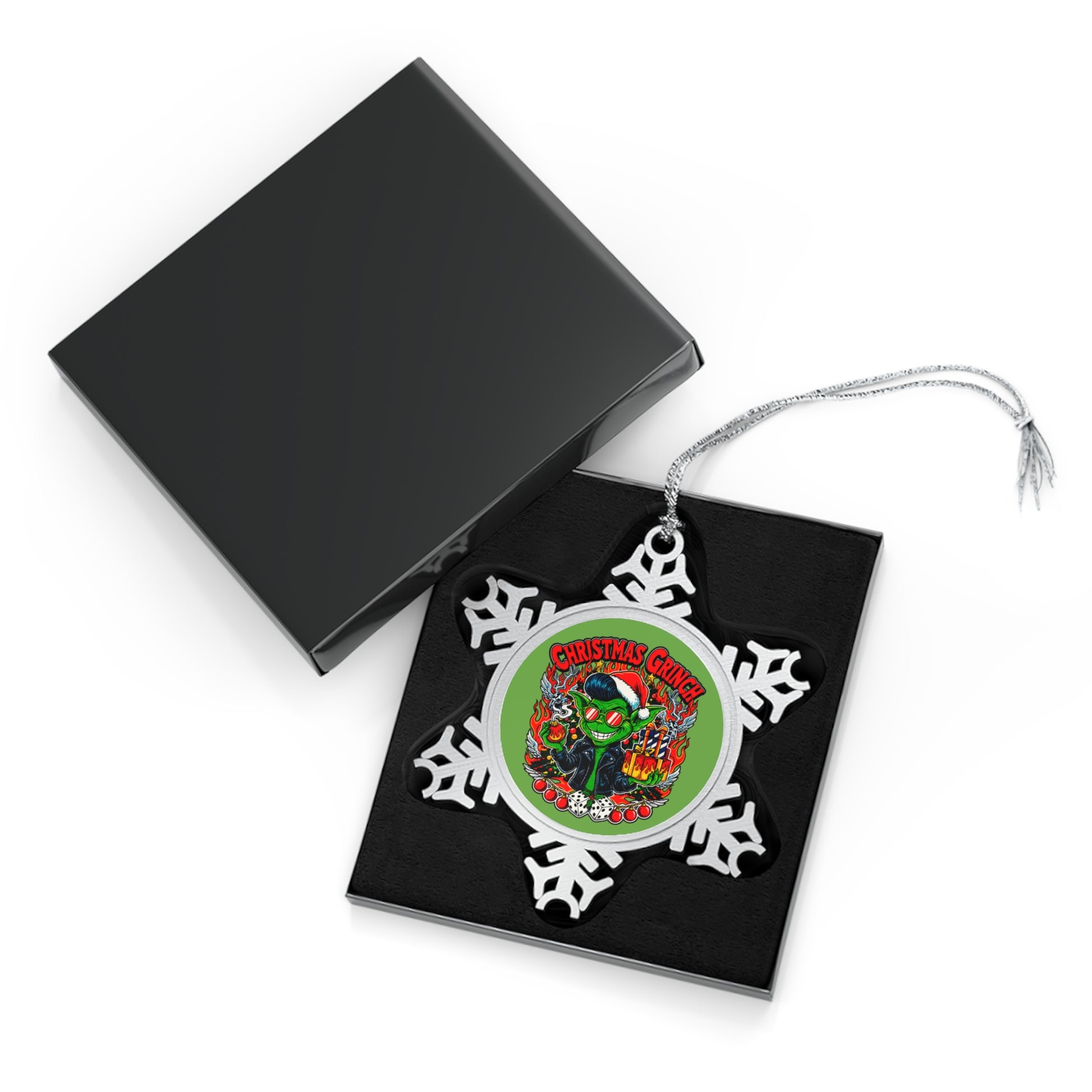 Pewter Snowflake Ornament — "Christmas Grinch" Holiday Tree Decoration - Retro Au Go Go