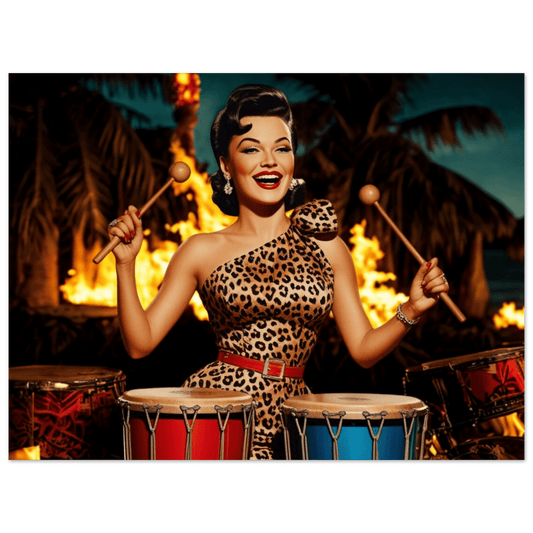 Vintage Jungle Rhythm - Wild Leopard Pinup Poster - Retro Au Go Go
