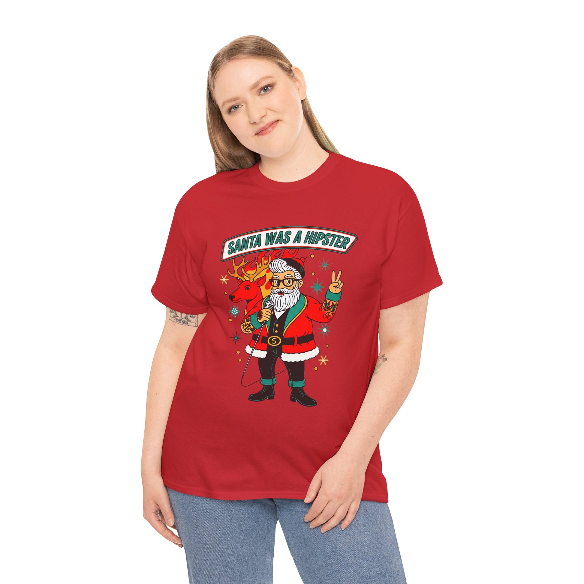 Santa Was A Hipster Christmas T-shirt - Retro Au Go Go