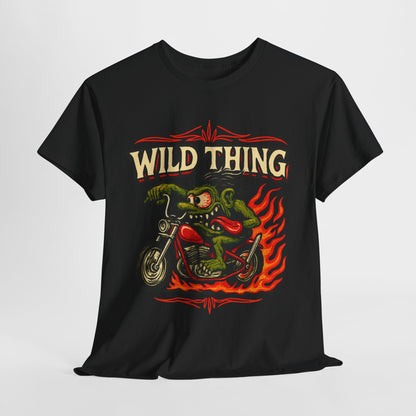 Wild Thing – Fire - Breathing Greaser Biker from Hell’s Highway T-Shirt - Retro Au Go Go