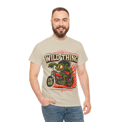 Wild Thing – Fire - Breathing Greaser Biker from Hell’s Highway T-Shirt - Retro Au Go Go