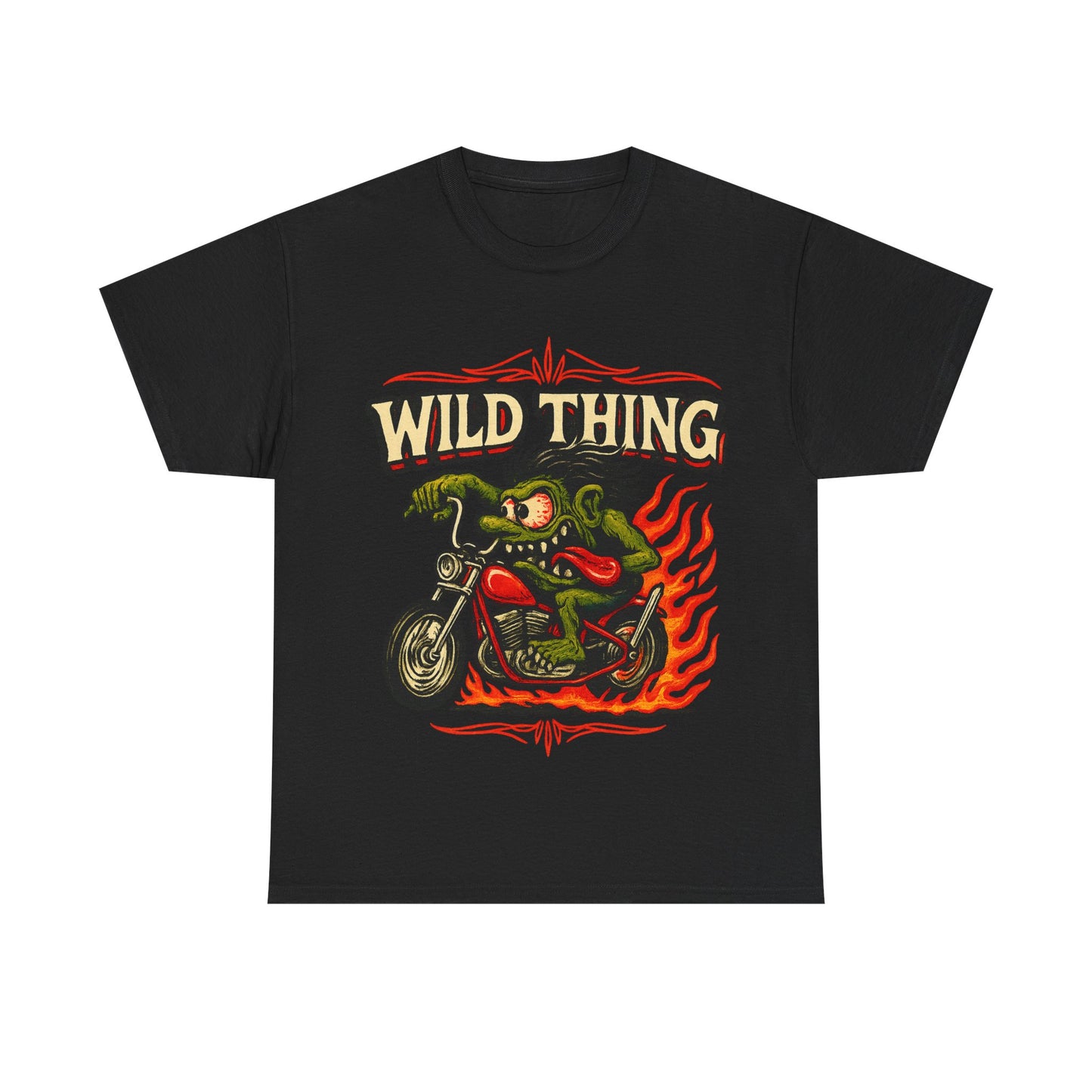 Wild Thing – Fire - Breathing Greaser Biker from Hell’s Highway T-Shirt - Retro Au Go Go