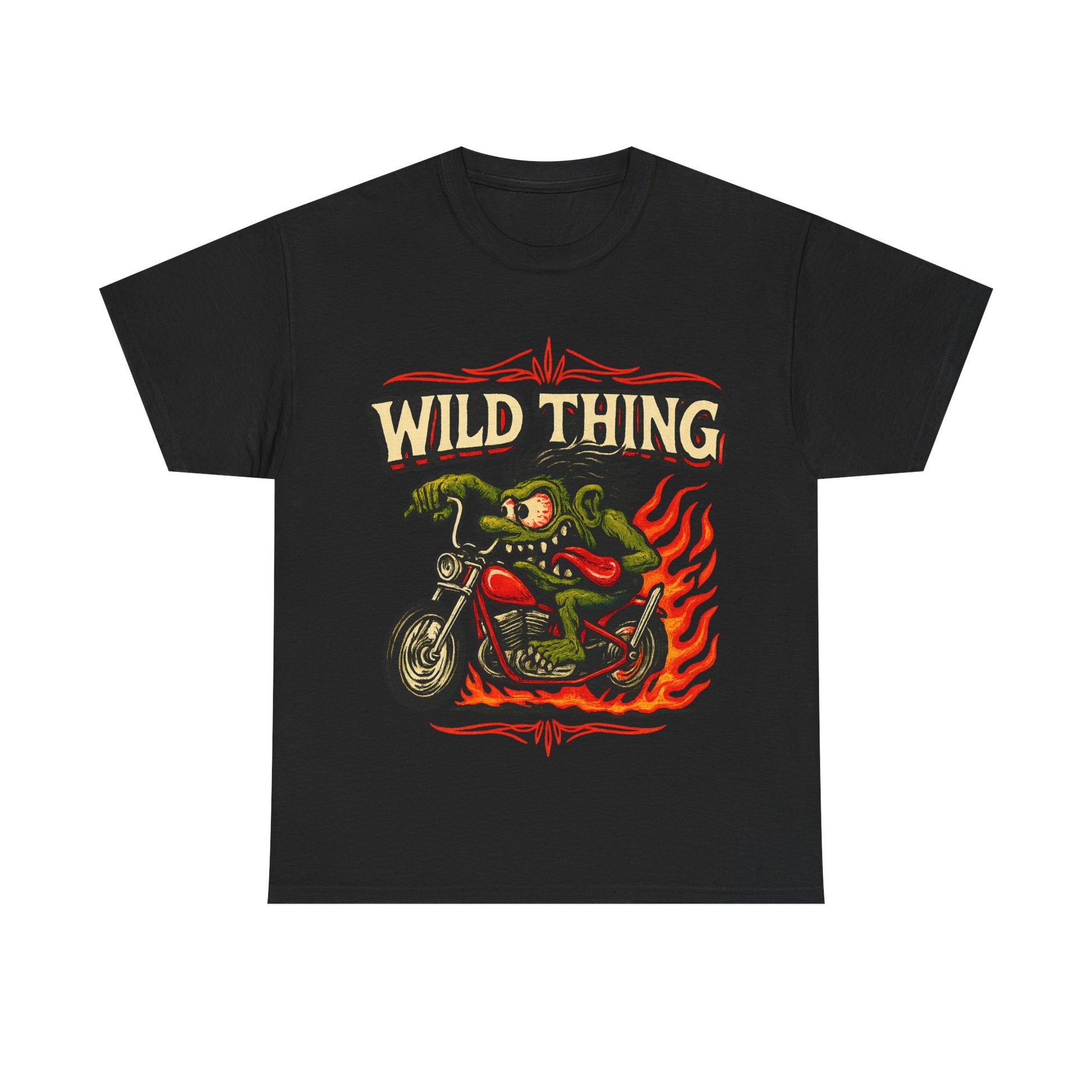 Wild Thing – Fire - Breathing Greaser Biker from Hell’s Highway T-Shirt - Retro Au Go Go