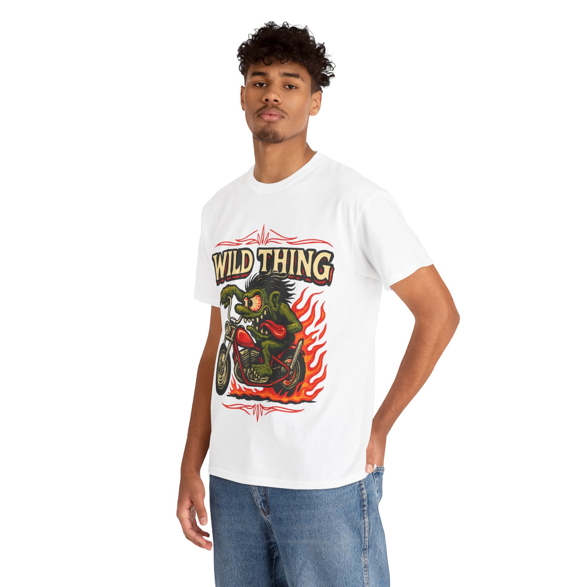 Wild Thing – Fire - Breathing Greaser Biker from Hell’s Highway T-Shirt - Retro Au Go Go