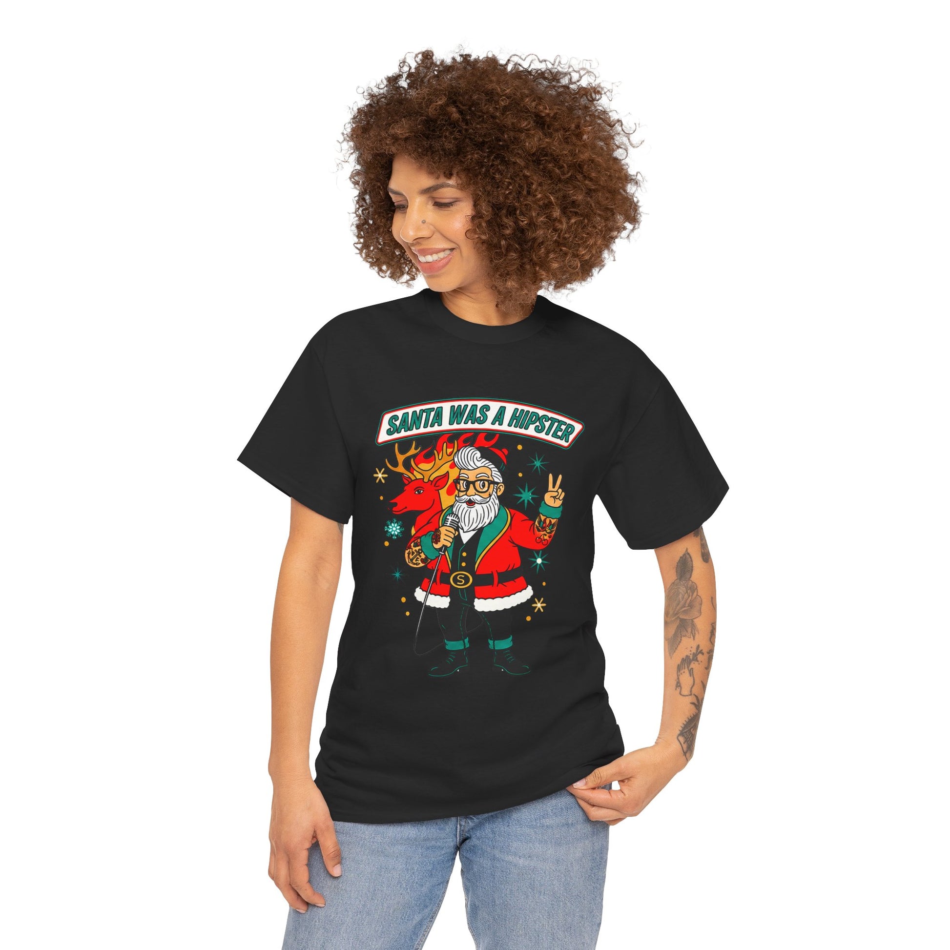 Santa Was A Hipster Christmas T-shirt - Retro Au Go Go