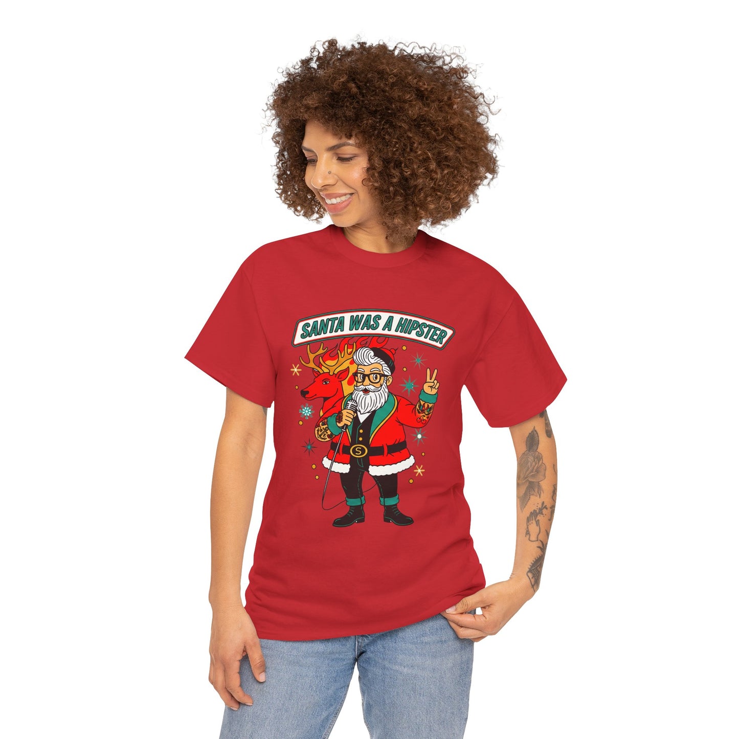 Santa Was A Hipster Christmas T-shirt - Retro Au Go Go