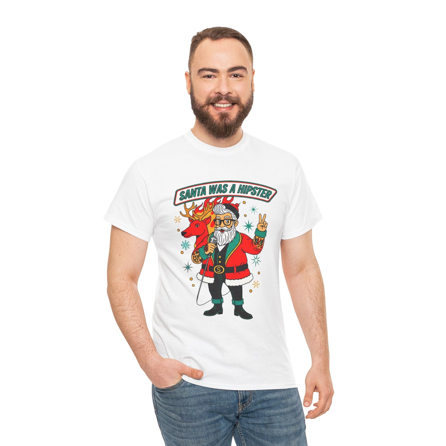 Santa Was A Hipster Christmas T-shirt - Retro Au Go Go