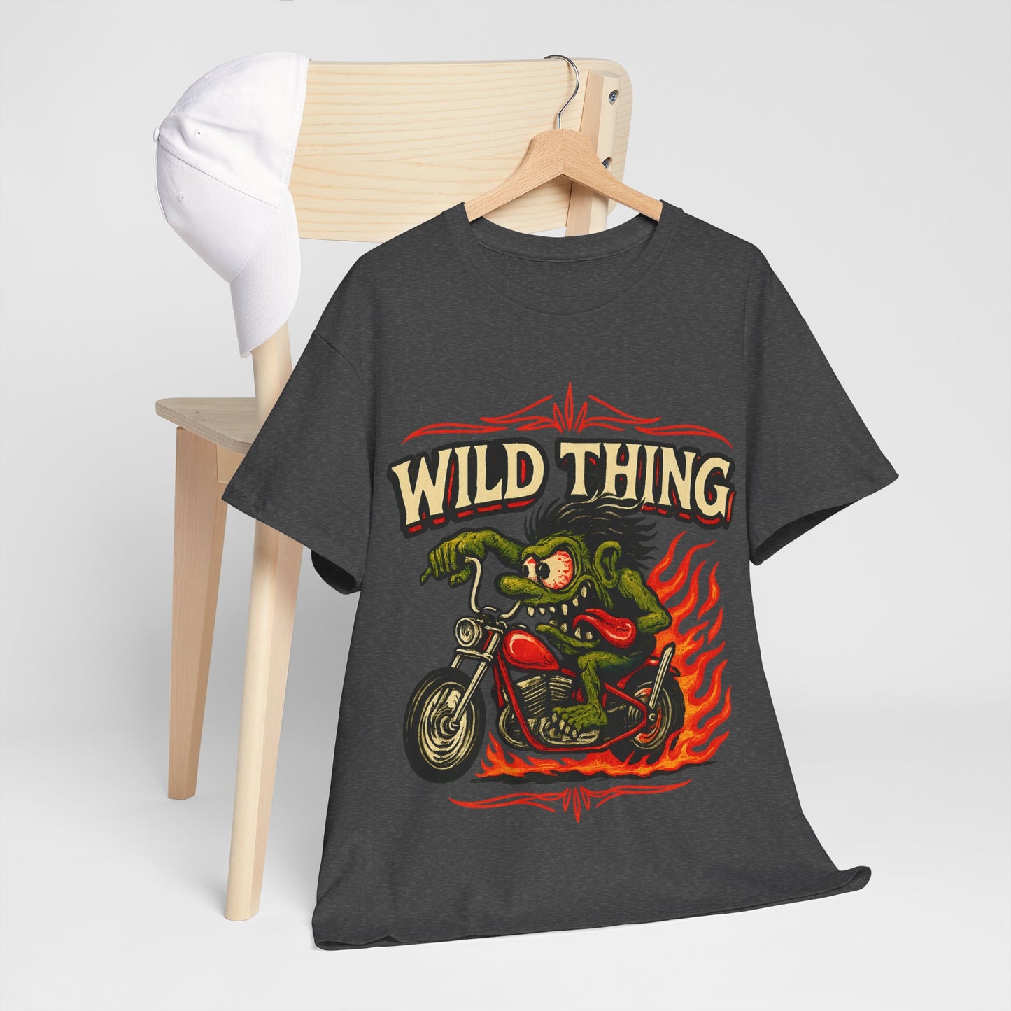 Wild Thing – Fire - Breathing Greaser Biker from Hell’s Highway T-Shirt - Retro Au Go Go