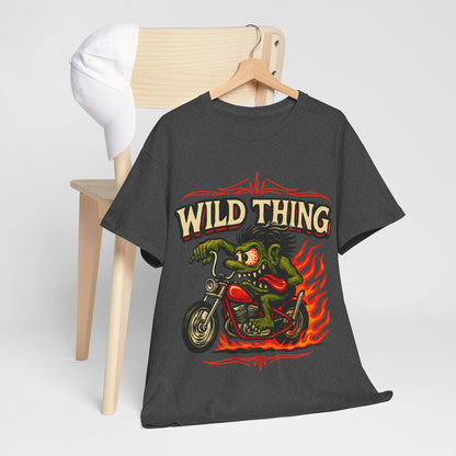 Wild Thing – Fire - Breathing Greaser Biker from Hell’s Highway T-Shirt - Retro Au Go Go