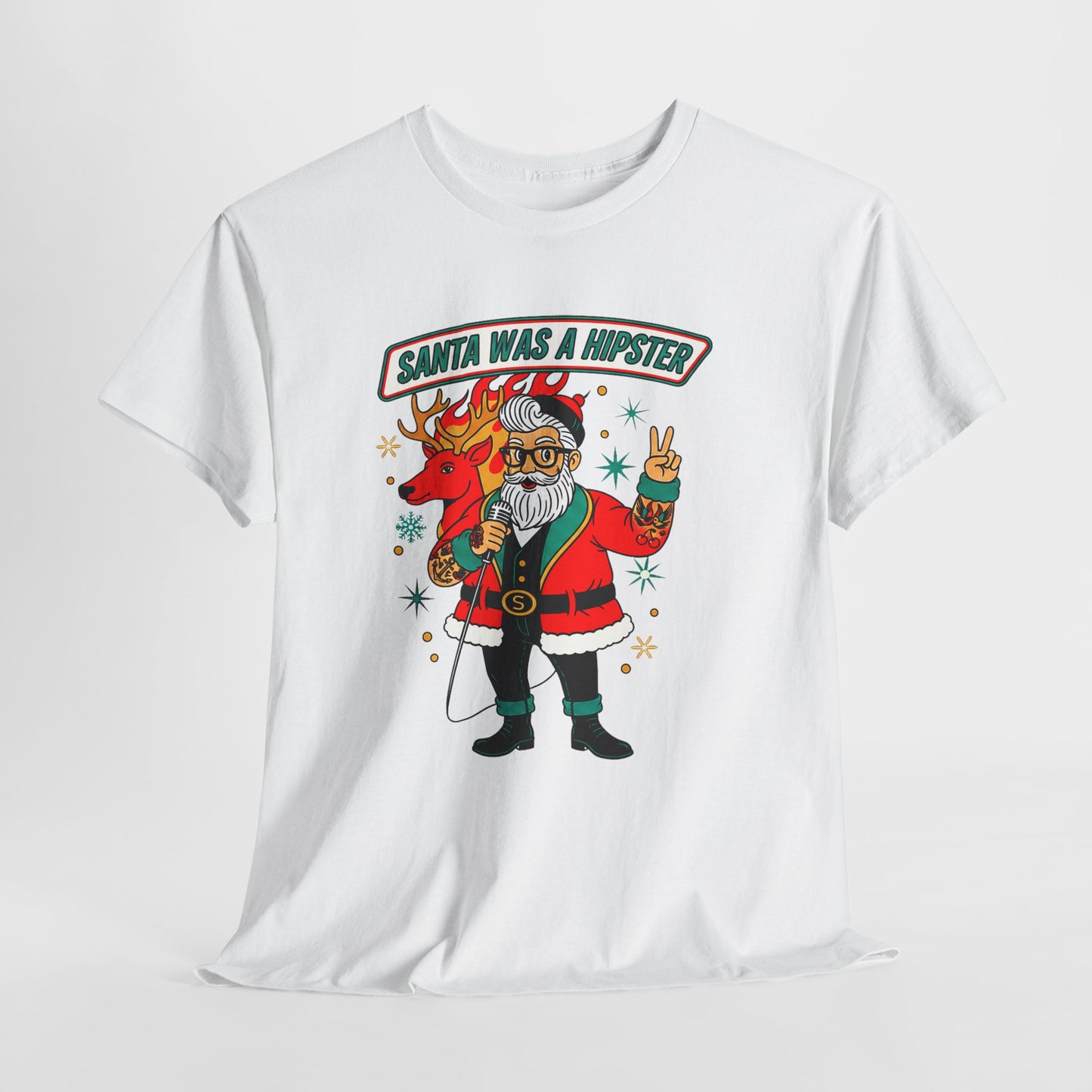 Santa Was A Hipster Christmas T-shirt - Retro Au Go Go