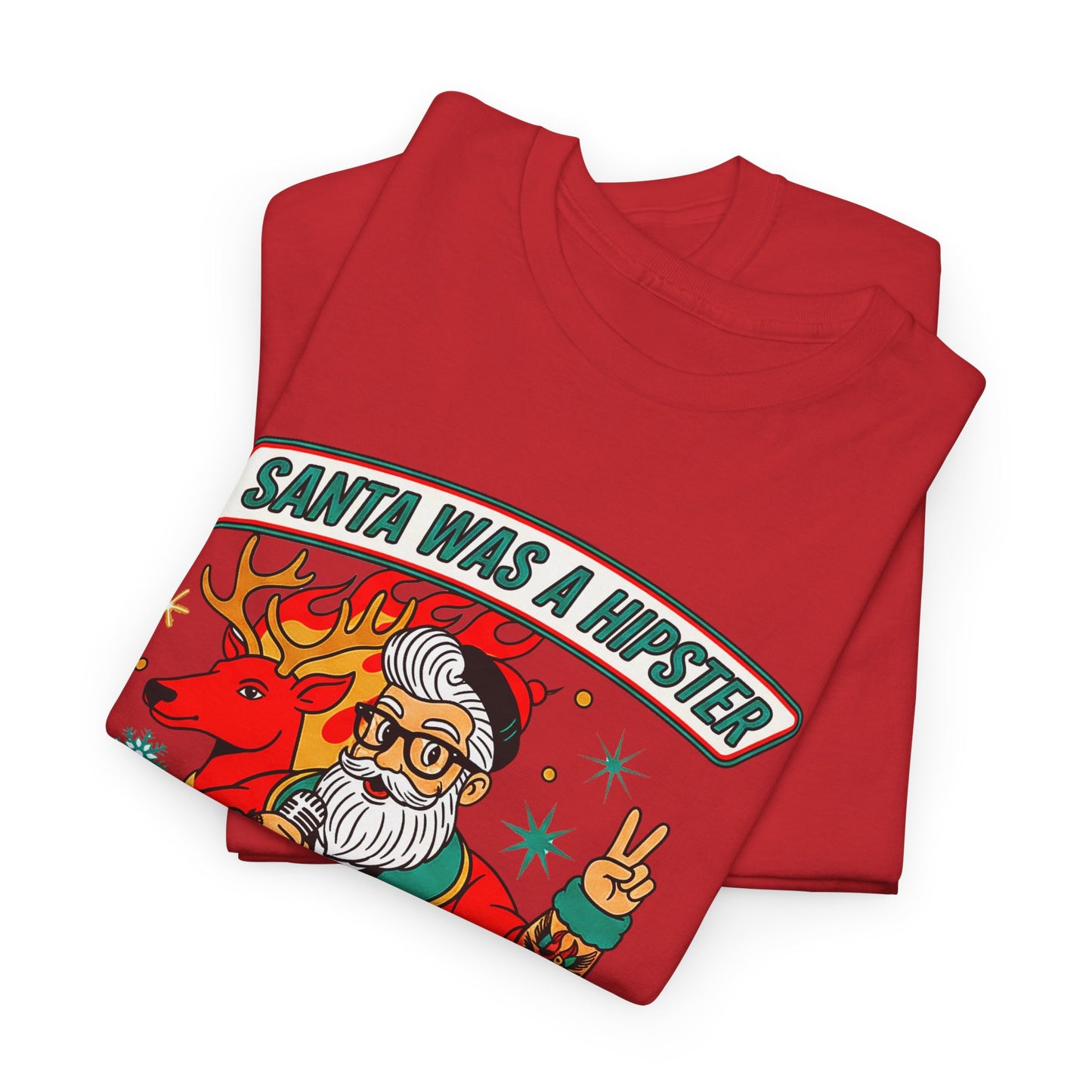 Santa Was A Hipster Christmas T-shirt - Retro Au Go Go