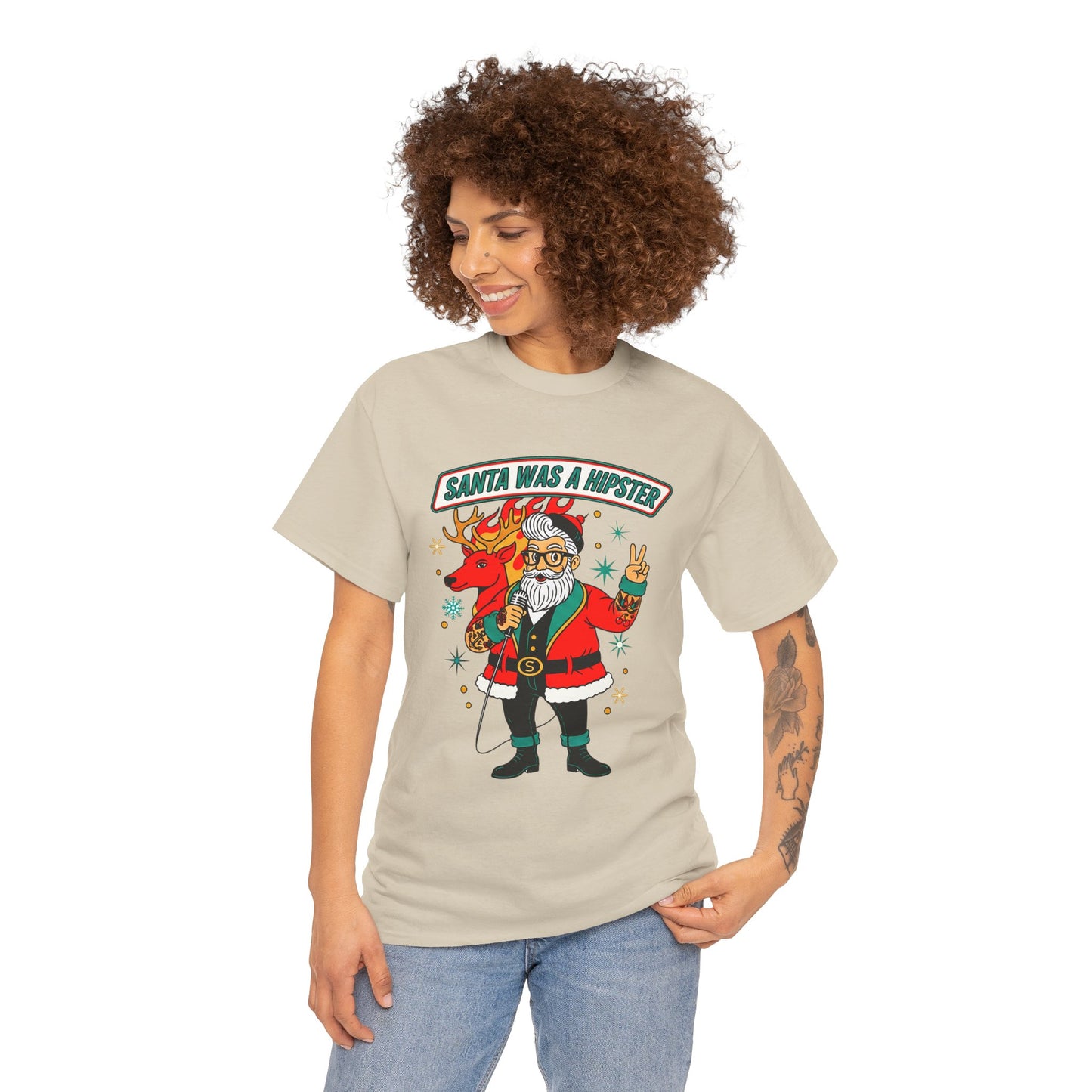 Santa Was A Hipster Christmas T-shirt - Retro Au Go Go