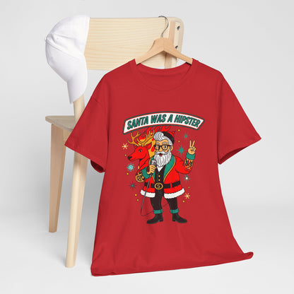 Santa Was A Hipster Christmas T-shirt - Retro Au Go Go