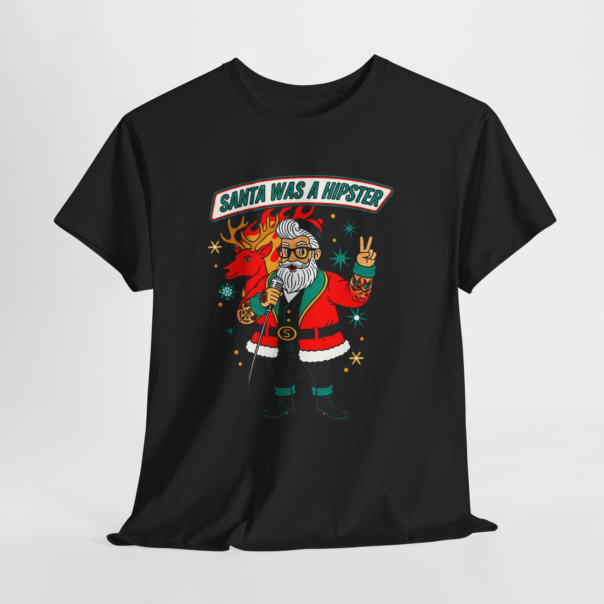 Santa Was A Hipster Christmas T-shirt - Retro Au Go Go