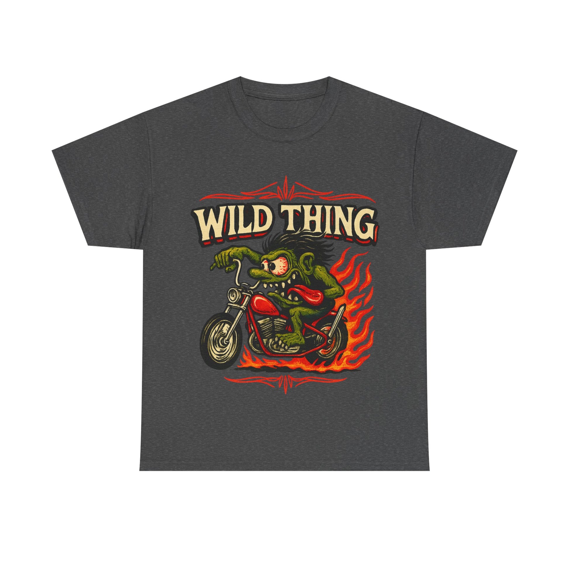 Wild Thing – Fire - Breathing Greaser Biker from Hell’s Highway T-Shirt - Retro Au Go Go