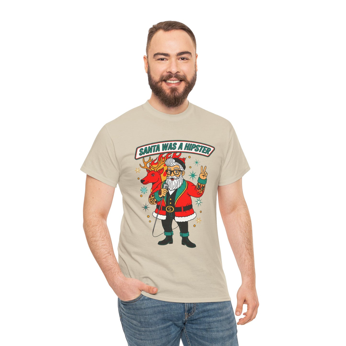 Santa Was A Hipster Christmas T-shirt - Retro Au Go Go
