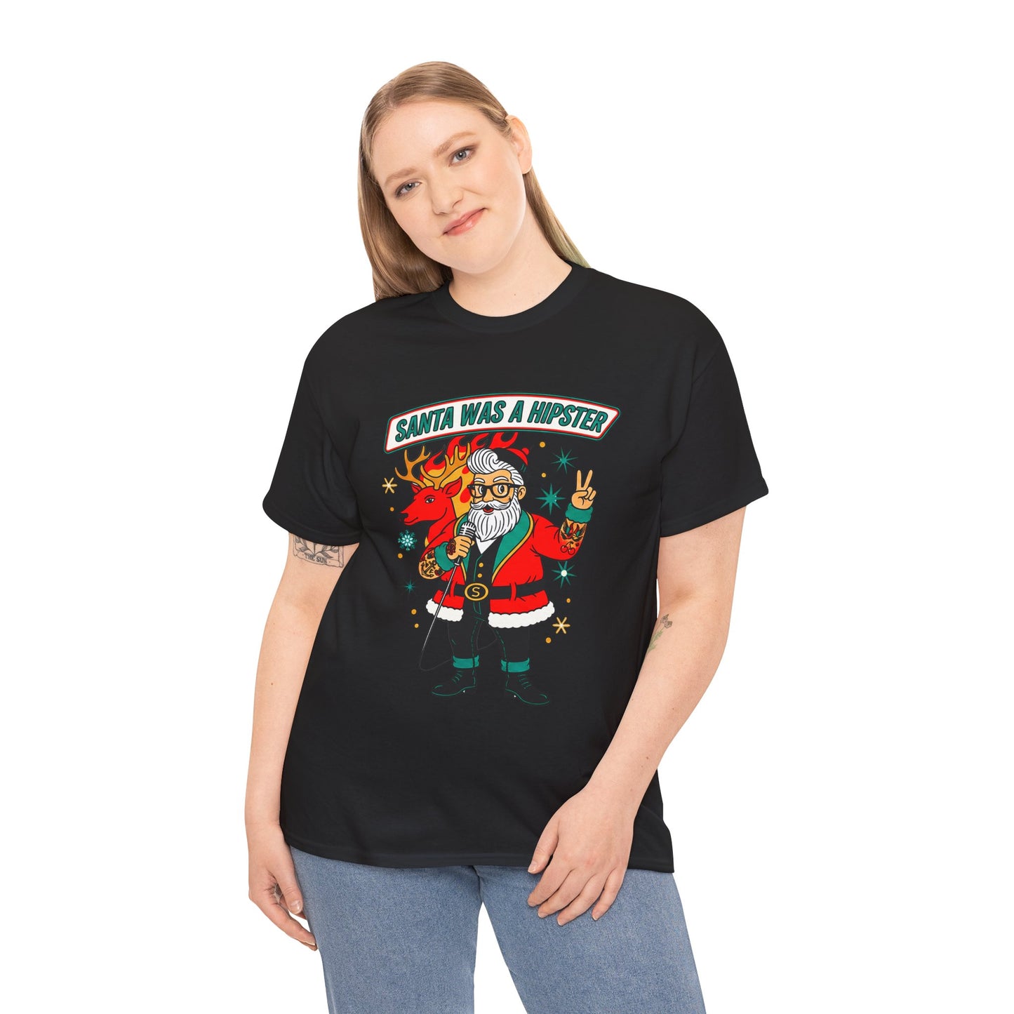 Santa Was A Hipster Christmas T-shirt - Retro Au Go Go