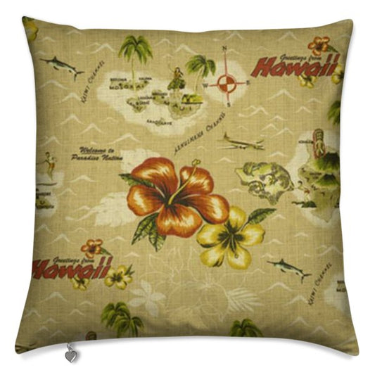 Hawaiian Hibiscus Hawaii Map Cushion Cover
