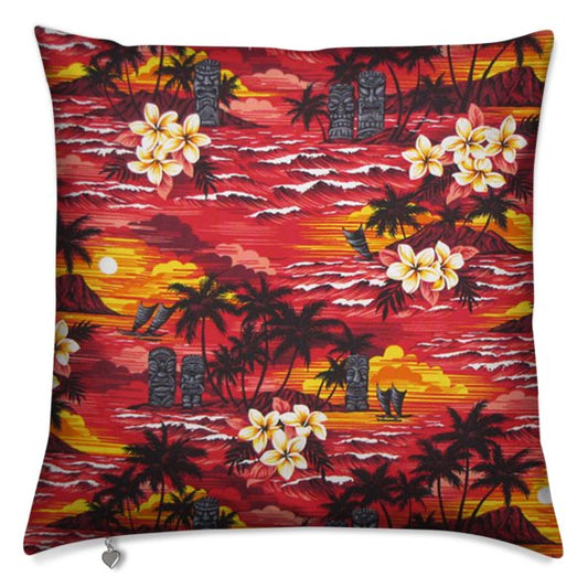Scarlet Tiki Sunset Hawaiian Cushion Cover