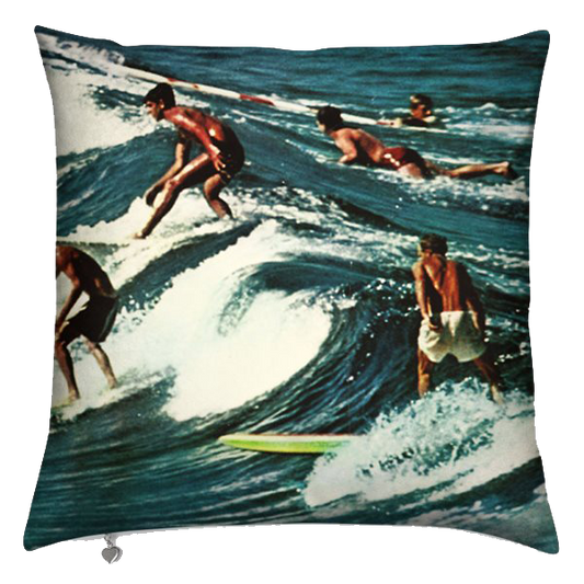 Surfing Waikiki Hawaiian Cushion Cover